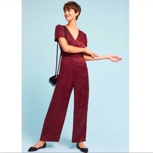 Anthropologie J.O.A. Burgundy Striped Jumpsuit